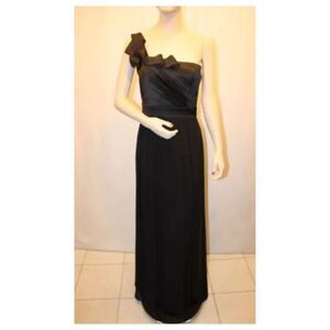 Max and Cleo Black Satin Chiffon Gown size 4 Small hole on the bottom of the dre